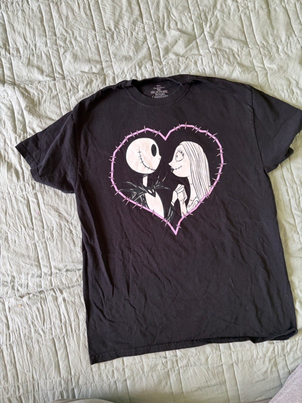 Disney Black Tee with Pink Heart Jack & Sally Graphic